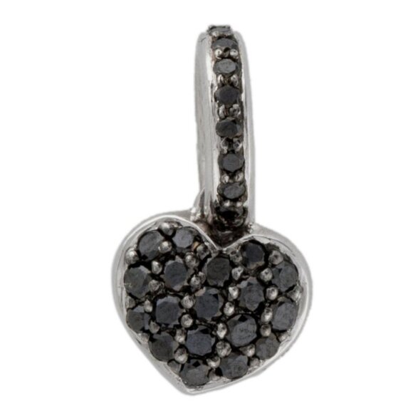AARON BASHA 18K 750 WHITE GOLD BLACK DIAMOND PAVE HEART CHARM - Picture 4 of 6